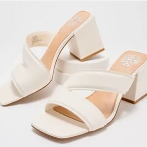 Vince Camuto Elegant White Block Heel Sandals